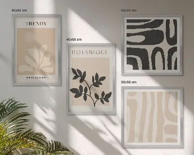 Komplet slika za spavaću sobu s elegantnim biljnim uzorcima u bež i crnoj boji