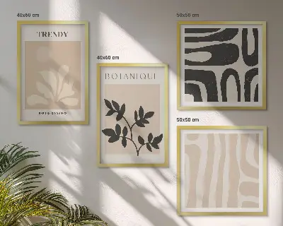 Komplet slika za spavaću sobu s elegantnim biljnim uzorcima u bež i crnoj boji