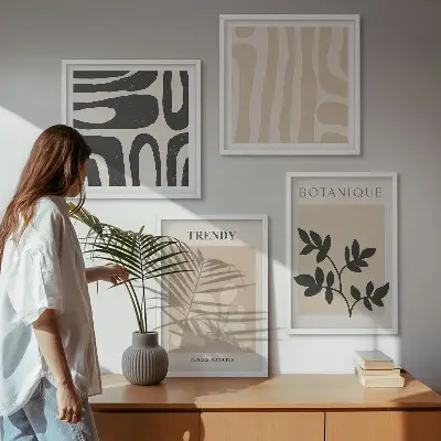 Komplet slika za spavaću sobu s elegantnim biljnim uzorcima u bež i crnoj boji