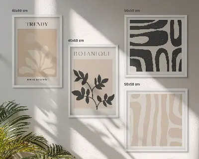 Komplet slika za spavaću sobu s elegantnim biljnim uzorcima u bež i crnoj boji