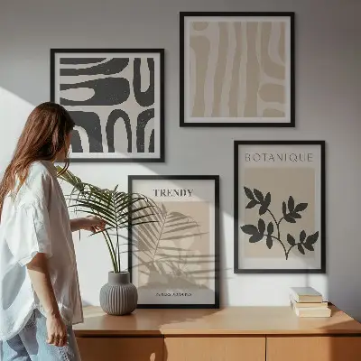 Komplet slika za spavaću sobu s elegantnim biljnim uzorcima u bež i crnoj boji