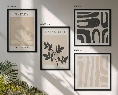 Komplet slika za spavaću sobu s elegantnim biljnim uzorcima u bež i crnoj boji