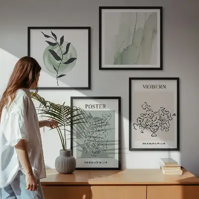 Set od 4 slike u okviru motiv cvijeća u modernoj vazi