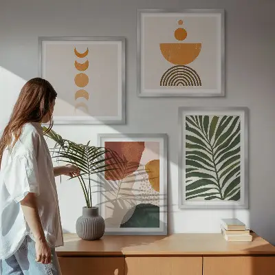 Apstraktni oblici lišća set od 4 slike u okviru