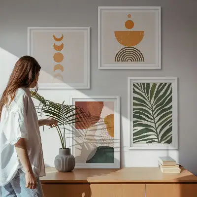 Apstraktni oblici lišća set od 4 slike u okviru