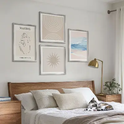 Komplet slika za spavaću sobu minimalistički dizajn s pastelnim valovitim linijama