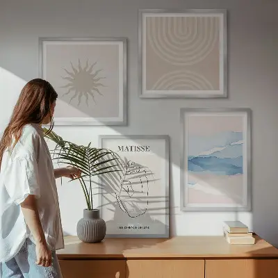 Komplet slika za spavaću sobu minimalistički dizajn s pastelnim valovitim linijama