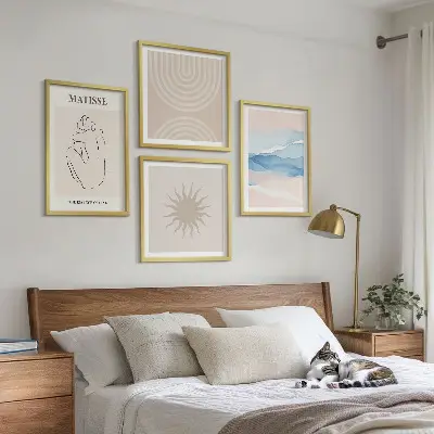 Komplet slika za spavaću sobu minimalistički dizajn s pastelnim valovitim linijama
