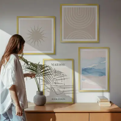 Komplet slika za spavaću sobu minimalistički dizajn s pastelnim valovitim linijama