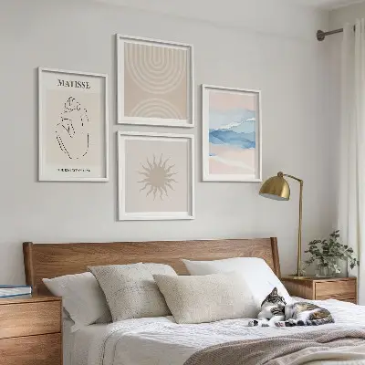 Komplet slika za spavaću sobu minimalistički dizajn s pastelnim valovitim linijama