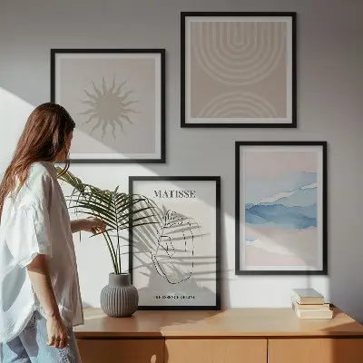 Komplet slika za spavaću sobu minimalistički dizajn s pastelnim valovitim linijama