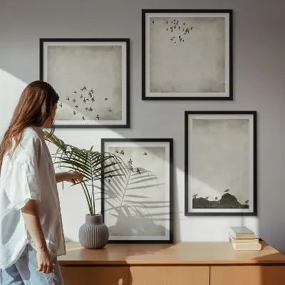 Dekorativni komplet slika za zid minimalistički prikaz ptica