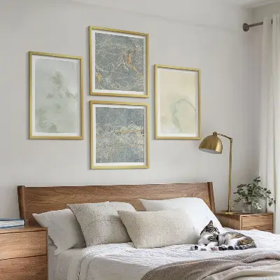 Set 4 slike u okviru pastelne akvarelne boje na platnu
