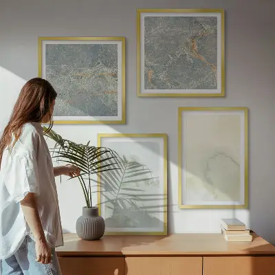 Set 4 slike u okviru pastelne akvarelne boje na platnu