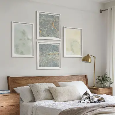 Set 4 slike u okviru pastelne akvarelne boje na platnu