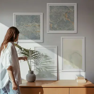 Set 4 slike u okviru pastelne akvarelne boje na platnu