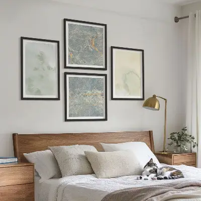 Set 4 slike u okviru pastelne akvarelne boje na platnu