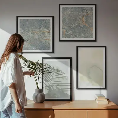 Set 4 slike u okviru pastelne akvarelne boje na platnu