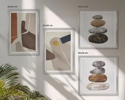 Apstraktni boho oblici set od 4 slike u okviru