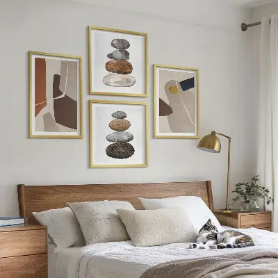 Apstraktni boho oblici set od 4 slike u okviru
