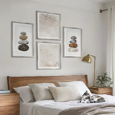 Komplet slika za spavaću sobu s motivom hrpe kamenja u boho stilu