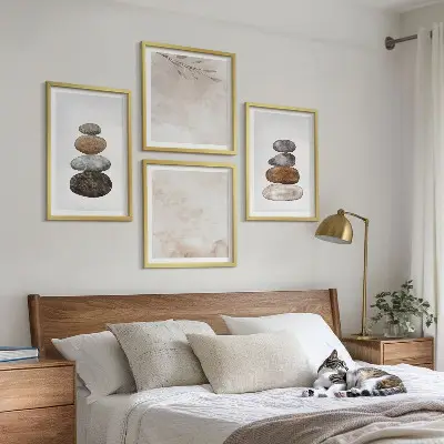 Komplet slika za spavaću sobu s motivom hrpe kamenja u boho stilu