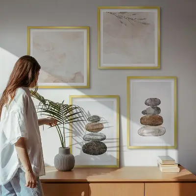Komplet slika za spavaću sobu s motivom hrpe kamenja u boho stilu