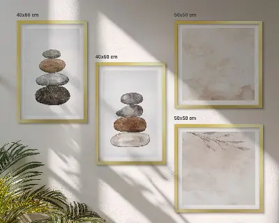 Komplet slika za spavaću sobu s motivom hrpe kamenja u boho stilu