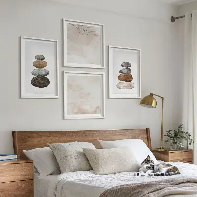 Komplet slika za spavaću sobu s motivom hrpe kamenja u boho stilu
