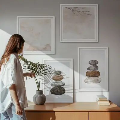 Komplet slika za spavaću sobu s motivom hrpe kamenja u boho stilu
