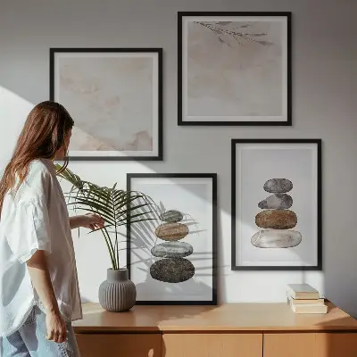 Komplet slika za spavaću sobu s motivom hrpe kamenja u boho stilu
