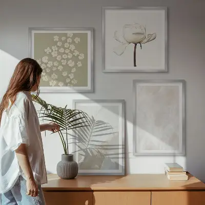 Komplet slika za spavaću sobu s motivom cvijeća i modernim boho teksturama