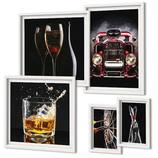 Set slika iznad kauča Elegantne retro teme automobila i pića
