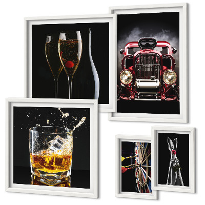 Set slika iznad kauča Elegantne retro teme automobila i pića