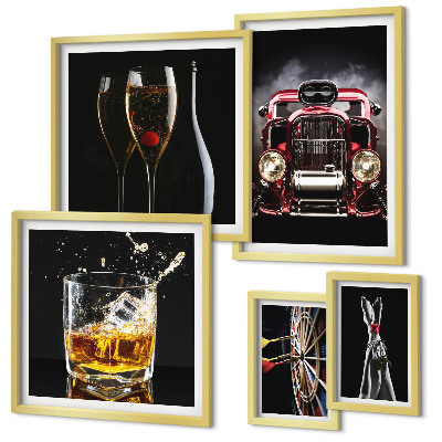 Set slika iznad kauča Elegantne retro teme automobila i pića