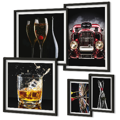 Set slika iznad kauča Elegantne retro teme automobila i pića