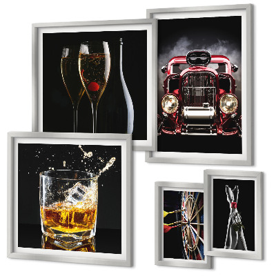 Set slika iznad kauča Elegantne retro teme automobila i pića
