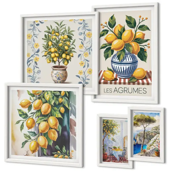 Set slika iznad kauča s motivom citrusa u mediteranskom stilu