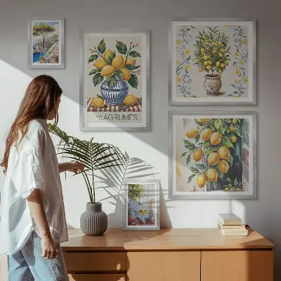 Set slika iznad kauča s motivom citrusa u mediteranskom stilu