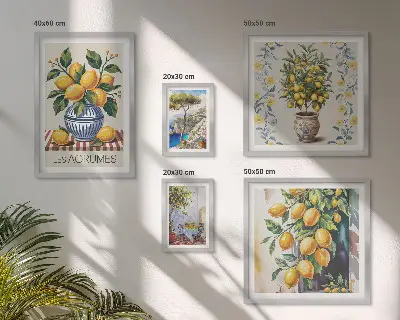Set slika iznad kauča s motivom citrusa u mediteranskom stilu