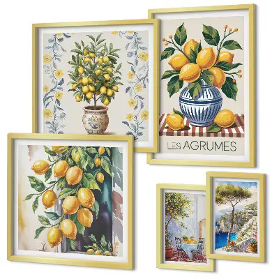 Set slika iznad kauča s motivom citrusa u mediteranskom stilu