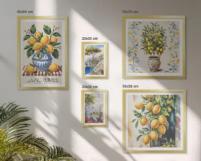 Set slika iznad kauča s motivom citrusa u mediteranskom stilu