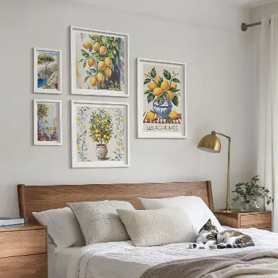 Set slika iznad kauča s motivom citrusa u mediteranskom stilu