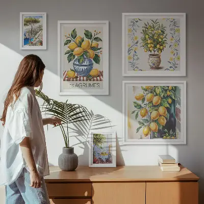 Set slika iznad kauča s motivom citrusa u mediteranskom stilu