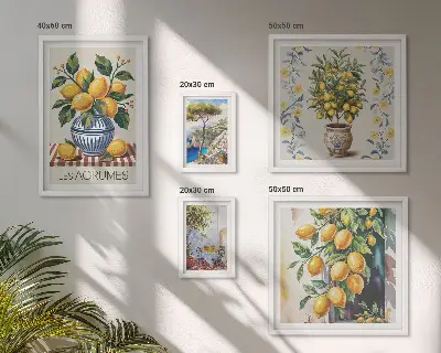 Set slika iznad kauča s motivom citrusa u mediteranskom stilu