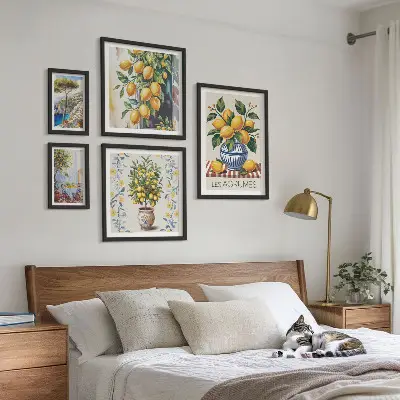 Set slika iznad kauča s motivom citrusa u mediteranskom stilu
