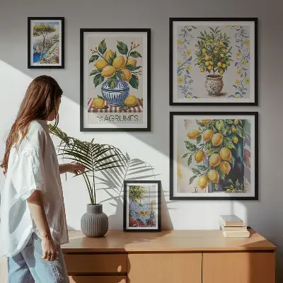 Set slika iznad kauča s motivom citrusa u mediteranskom stilu