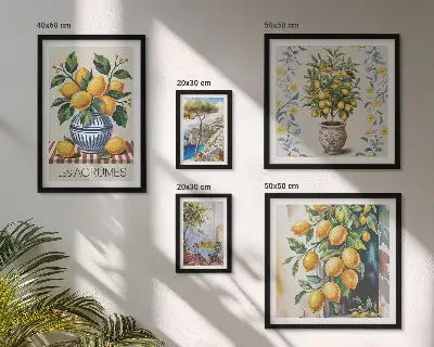 Set slika iznad kauča s motivom citrusa u mediteranskom stilu
