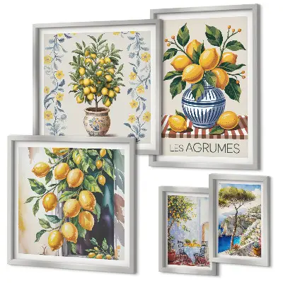 Set slika iznad kauča s motivom citrusa u mediteranskom stilu