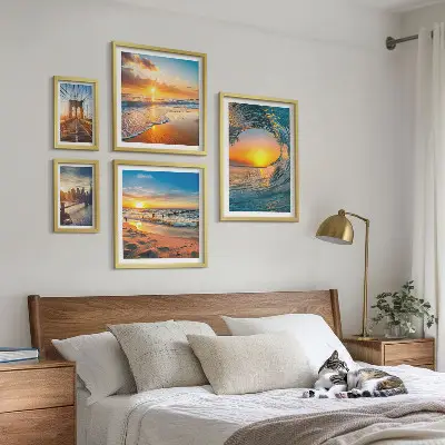 Set od 5 slika u okviru zalasci sunca na moru i gradski mostovi